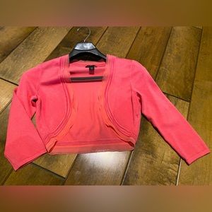 White House Black Market Crop Size L Pink 3/4 Sleeve Cardigan